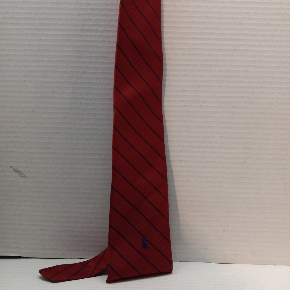 Yves Saint Laurent Men's Red & Navy 3.75 x 56 Stripe Professional Tie with Logo